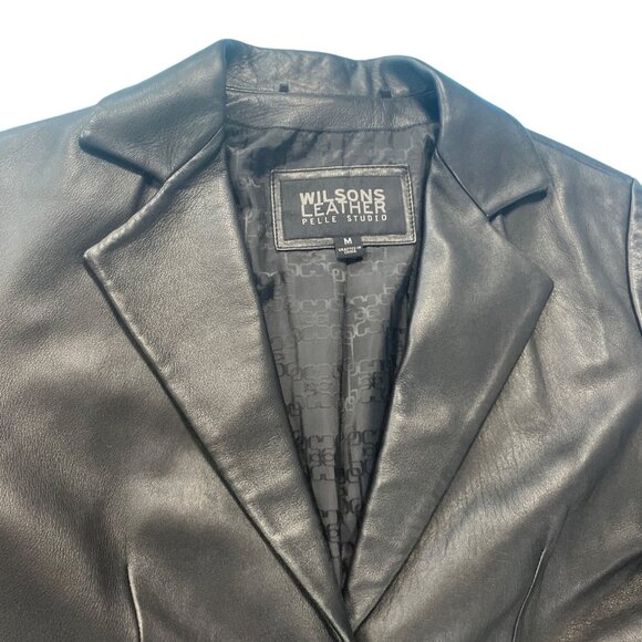 Wilsons Leather Pelle Studio Womens Black Leather Blazer Jacket Sz M SKU 9414 - Picture 2 of 13